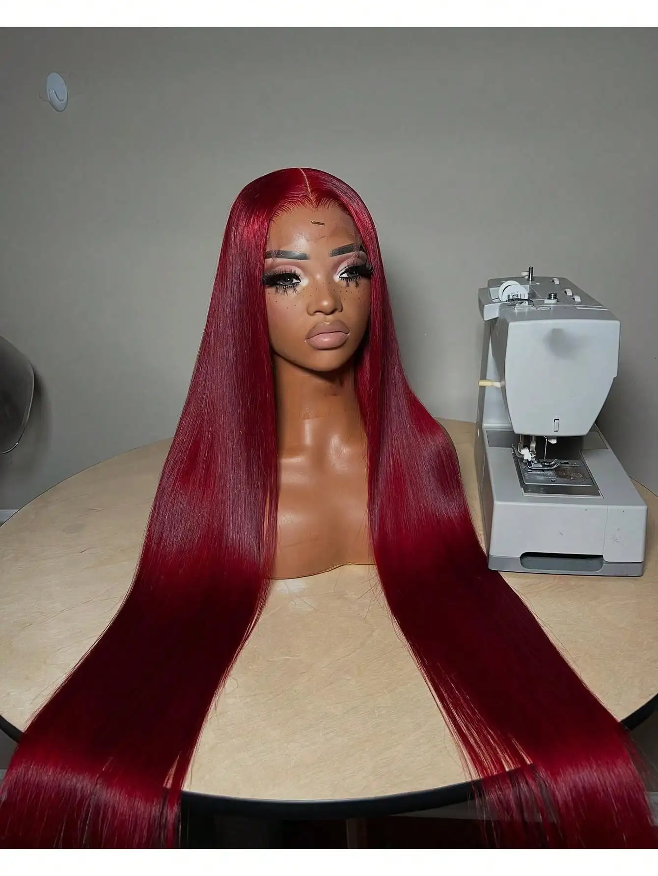 Burgundy 13x4 HD Transparent Lace Frontal Human Hair Wig Long Straight Red 99J Colored 200% Pre Plucked With Baby Hair For Women