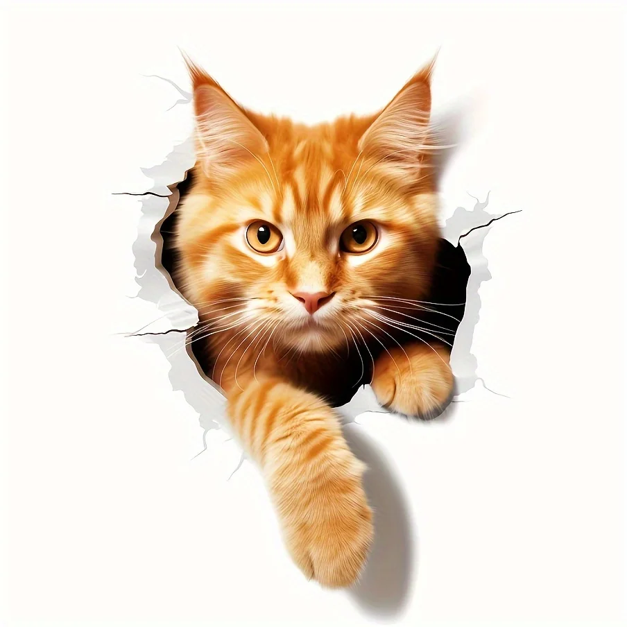 Waterproof Orange Ginger Cat Vinyl Decals, Lovely Kitten Stickers Fit Car Fridge Toilet Room, Nice Present for Pet Fans