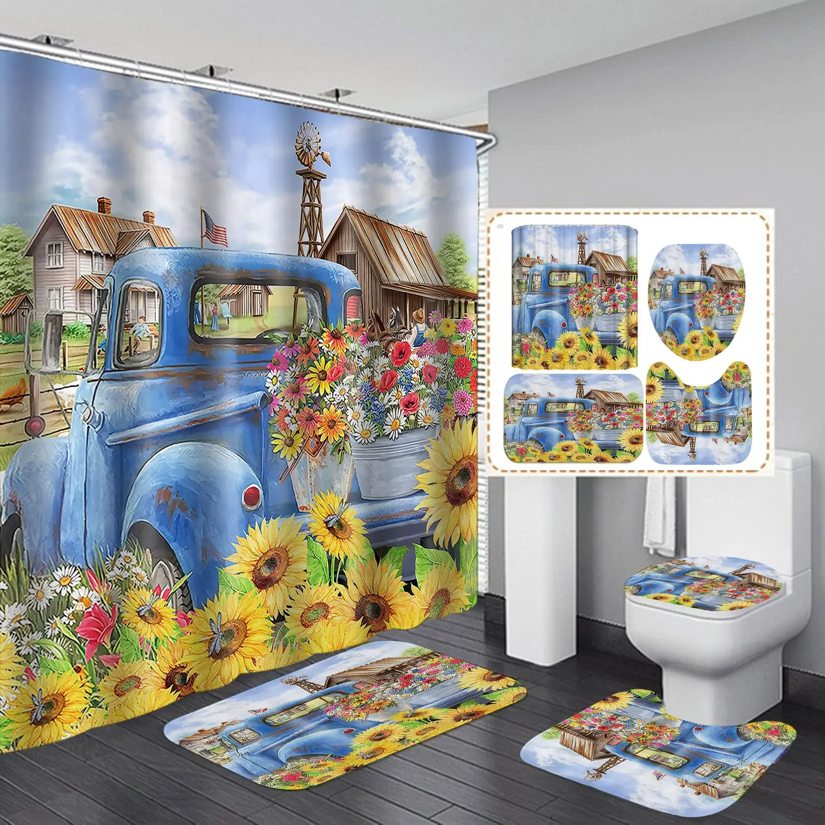 

Винтажная занавеска для душа, набор античных штор для автомобиля, загородного дома, занавески для ванной комнаты в сельском стиле из полиэстера