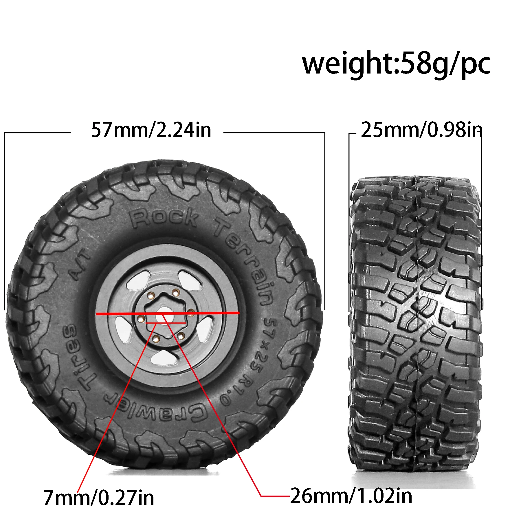 4Pcs Black Coating Brass 1.0 Beadlock Wheel Mud Tires  for 1/18 1/24 RC Crawler Car Axial SCX24 FMS FCX24 Upgrade