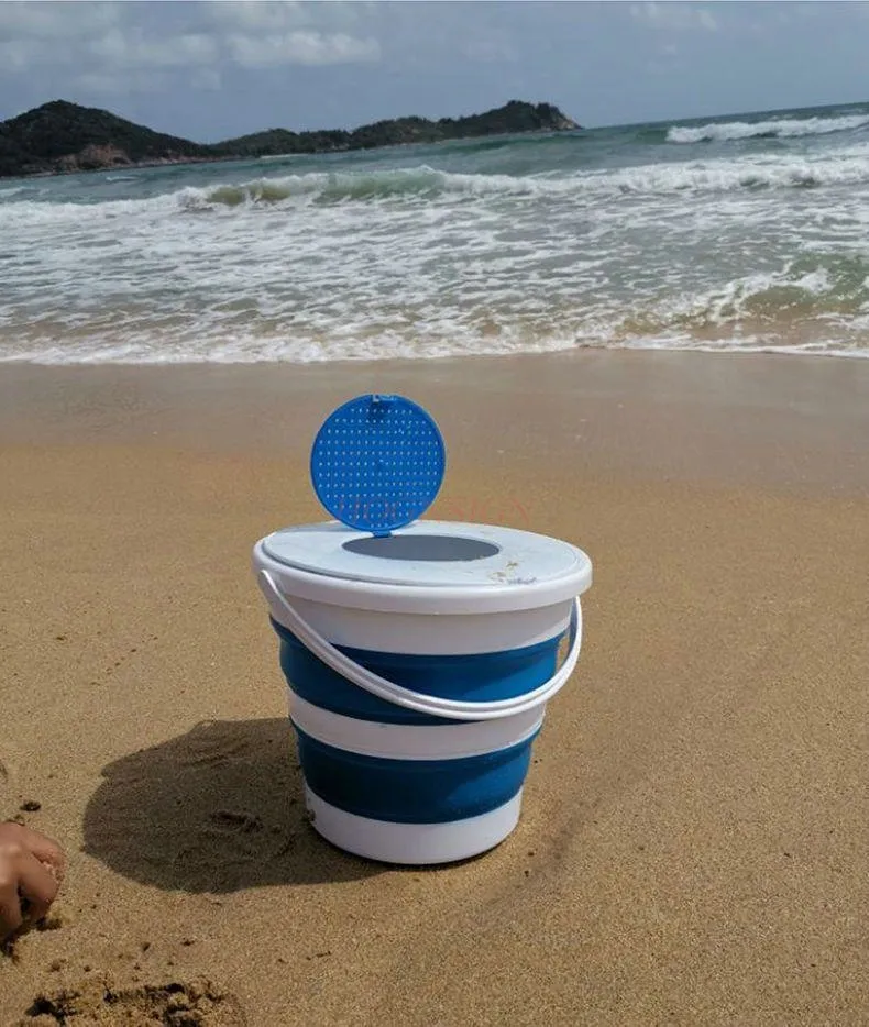 Fishing folding bucket, thickened fish bucket with lid, multifunctional car wash bucket, travel beach bucket, children's water