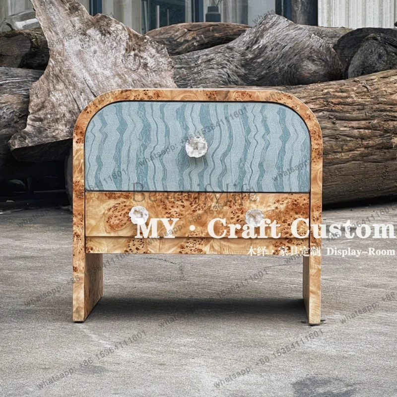 

Medieval retro pattern fabric bedside table wabi-sabi creative home locker