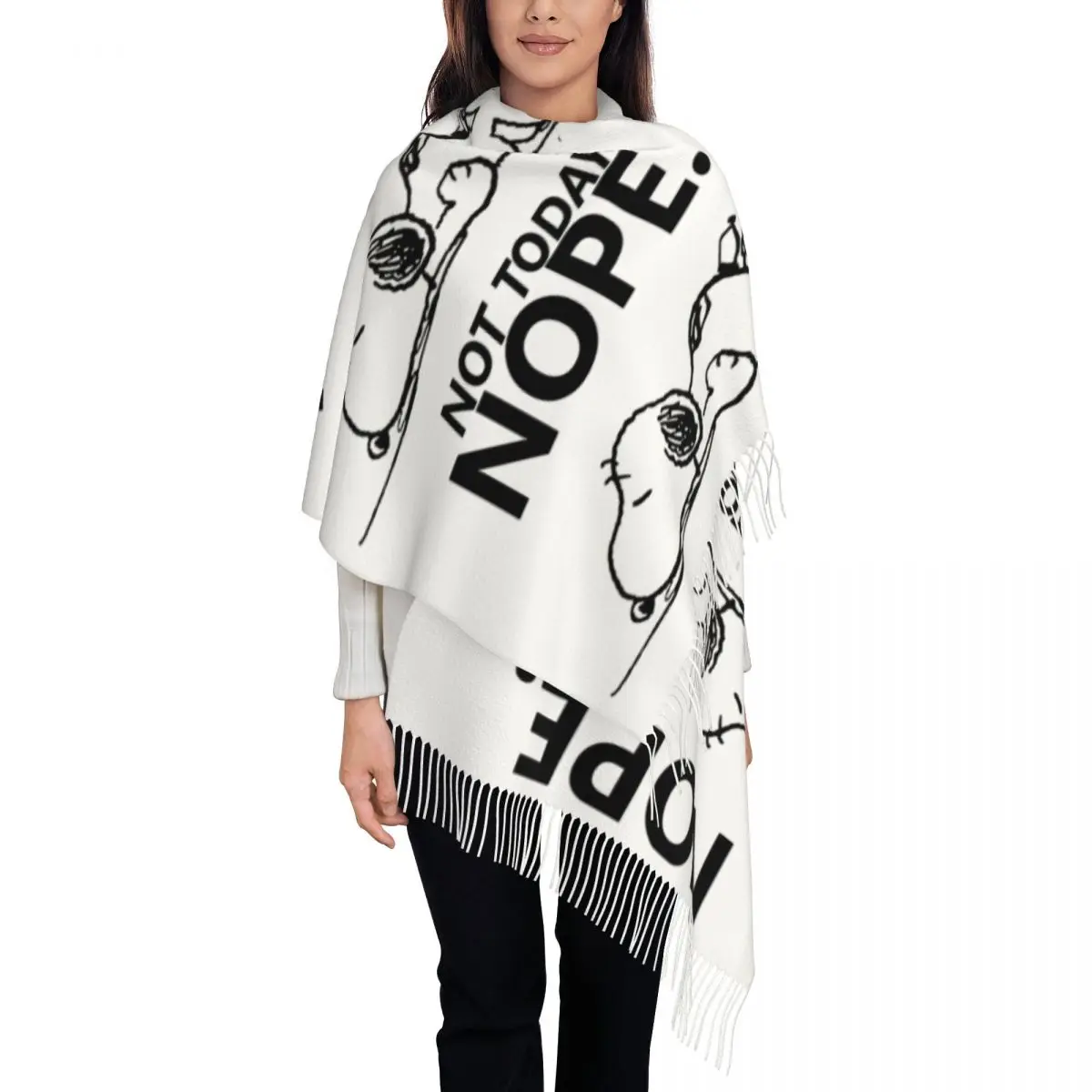 Custom Snoopys Nope Not Today Tassel Scarf Women Winter Warm Shawls Wraps Female Scarves