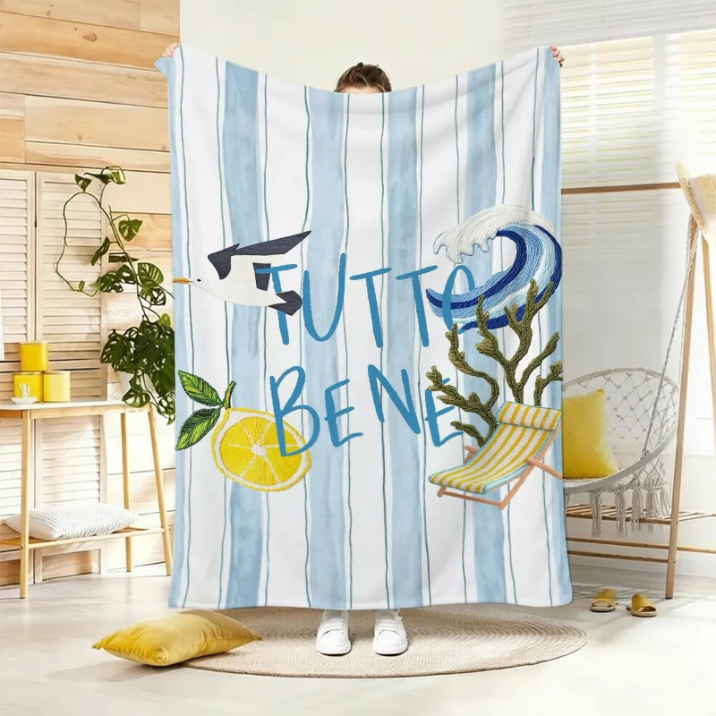 Lemon Floral La Dolce Vita Phrase Fleece Blanket For Mediterranean Home Decor Lightweight Plush Throw Blanket Cover