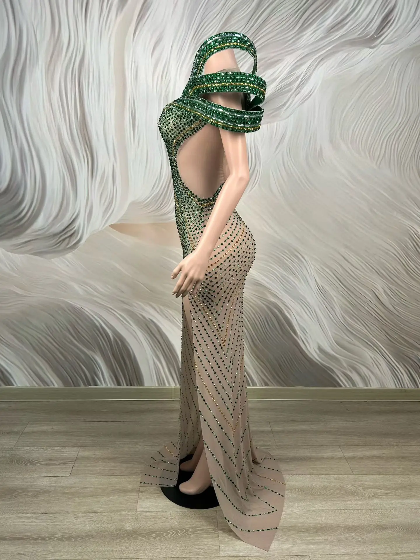 

Bohe Elegant Women Party Evening Gowns Sexy Perspective Mesh Green Diamond Dress Party Dress for Woman Birthday Graduation Dress