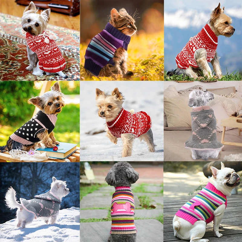 Christmas Winter Dog Clothes Striped Print Knitted Sweater Chihuahua Yorkshire Jacket Coat for Girl Dog Dress Coat Pet Costume