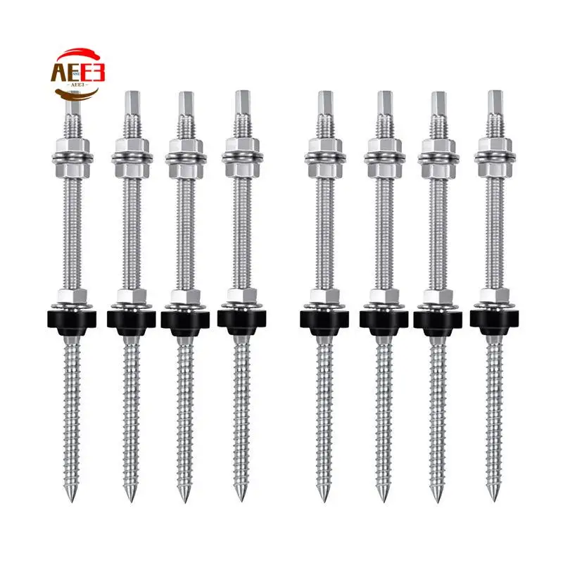 AEE3-Hanger Bolts M10 X 200 Mm, Pre-Assembled, V2A, Height-Adjustable, For Photovoltaic Solar Mounting Roofs, 8 Pack