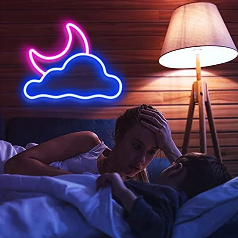 

AF95-Cloud And Moon Neon Sign USB Powered LED Neon Signs For Wall Decor For Bedroom Wedding Party Decoration Birthday Present