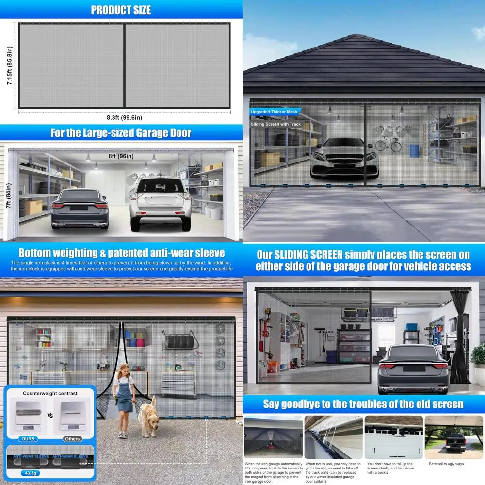 

Выдвижной экран для гаражных ворот 8x7 футов, магнитная застежка, сверхмощный, 265 г/ ㎡ Сетка, размер гаража автомобиля 1.