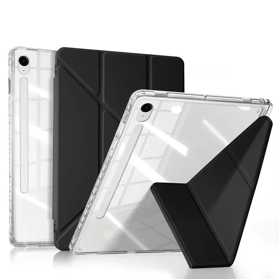 

For Samsung Tab Case S10 S9 S8 Plus S7 FE A9 A8 A7 Lite Cover Hard Clear Shockproof Y-fold Stand Tablet Cases 11 12.4 inch