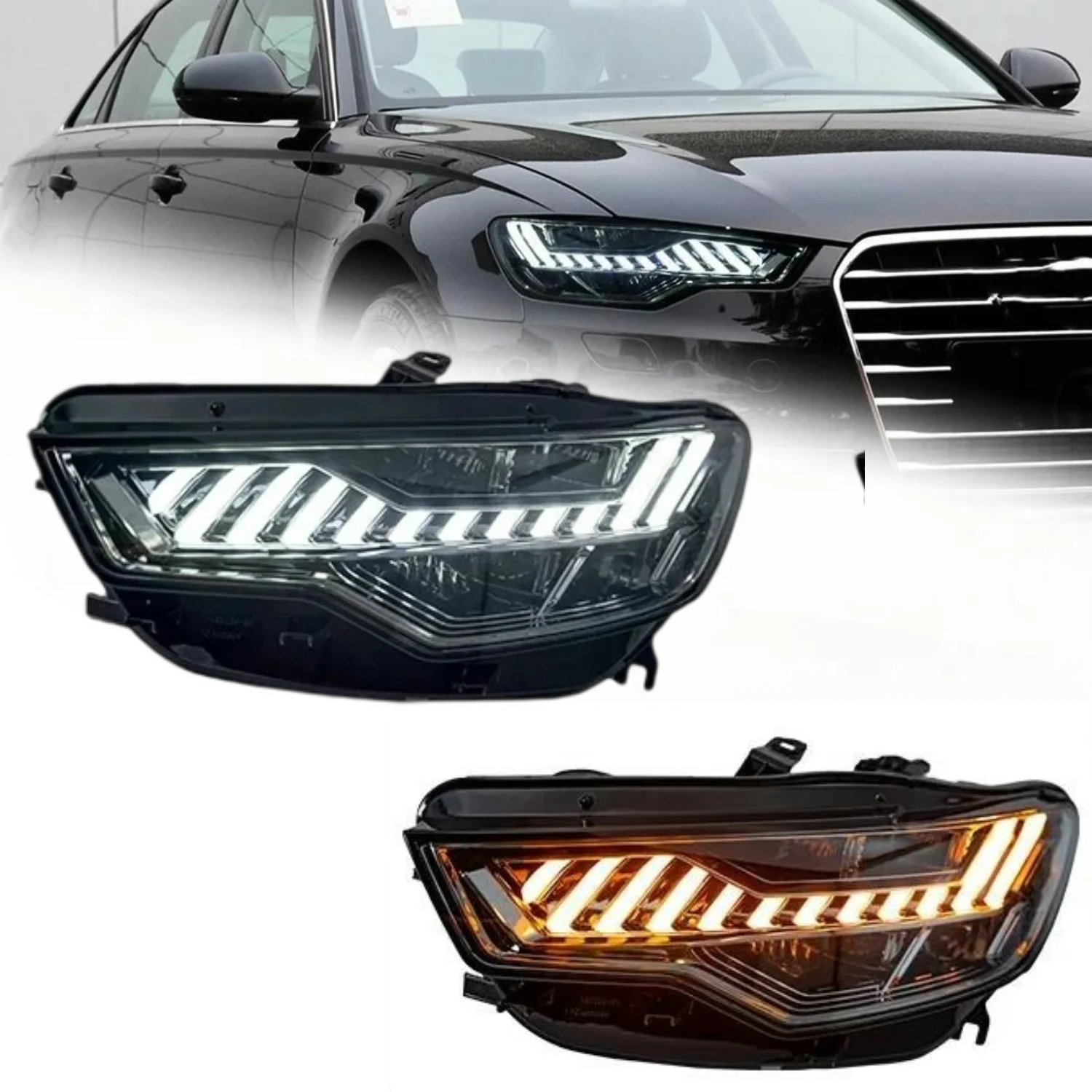 

A6 DRL LED Modified Headlamp 2012-2015 High Beam Turn Signal Headlight Head Lamp Upgrade to A7 Style Front Light for Audi 1 pair