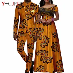 African Tassle Long Dresses for Women Matching Men Suits Outfits Jackets and Pant Sets Couple Clothes Party Vestidos Y23C019