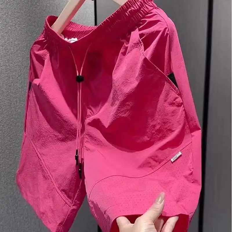 

Men's Summer Qui Dry Workwear orts Korean Loose Couple Sle Thin Beach Five-Quarter Pants Casual Straight Leg Trousers