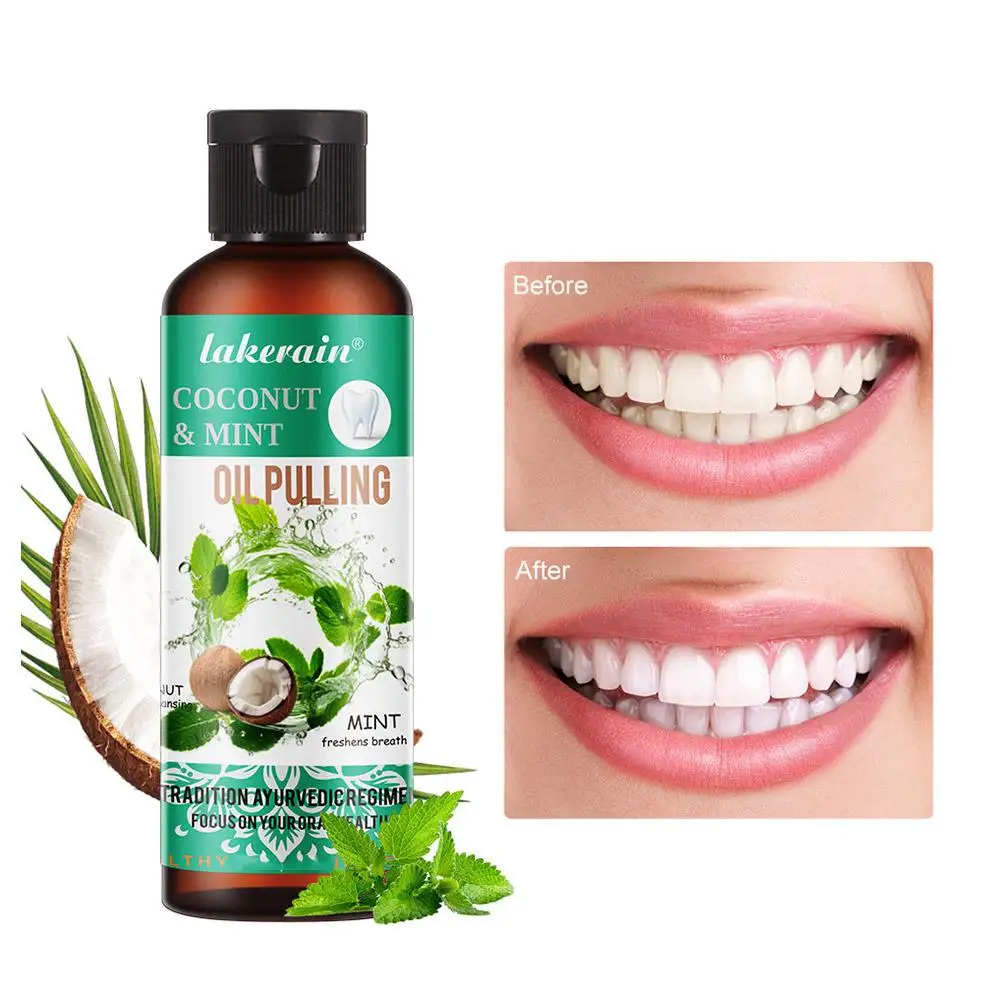 Conjunto de raspador bucal de óleo de coco, enxaguante bucal, cura bucal, sem álcool, clareamento dos dentes, respiração oral fresca, 60 ml, 100 ml, 200 ml, 250ml