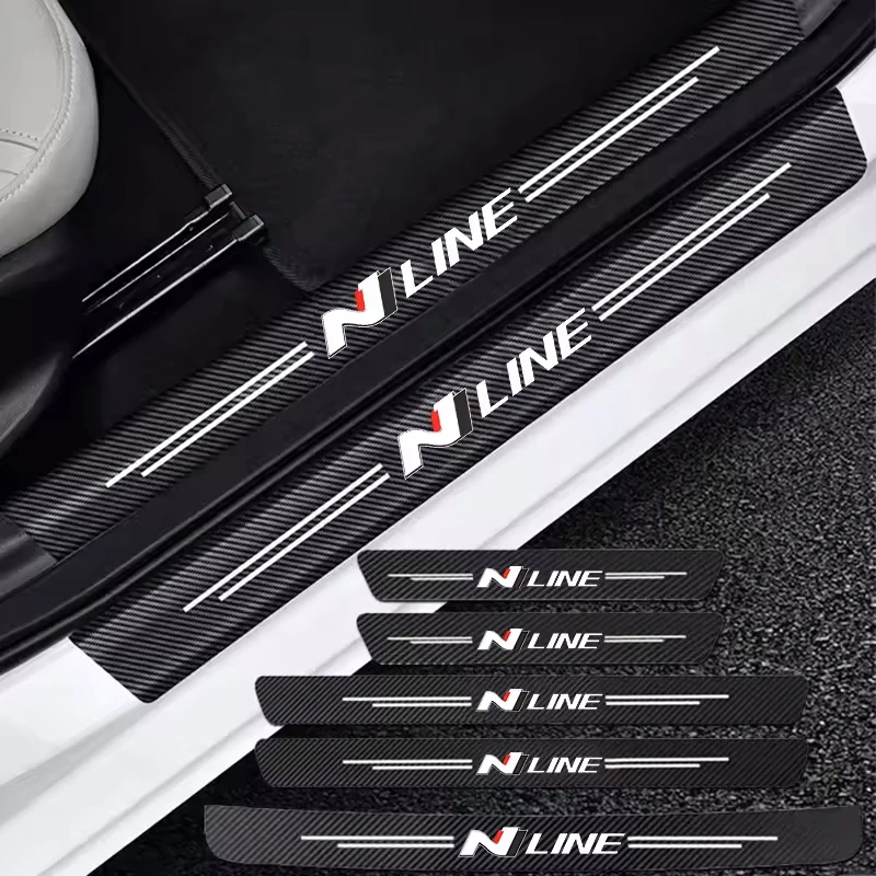 Car Door Sill Scuff Plate Decor Carbon Fiber Stickers For Hyundai N Line Tucson I30 Santafe Accent Kona Elantra Ioniq IX35 I20 G