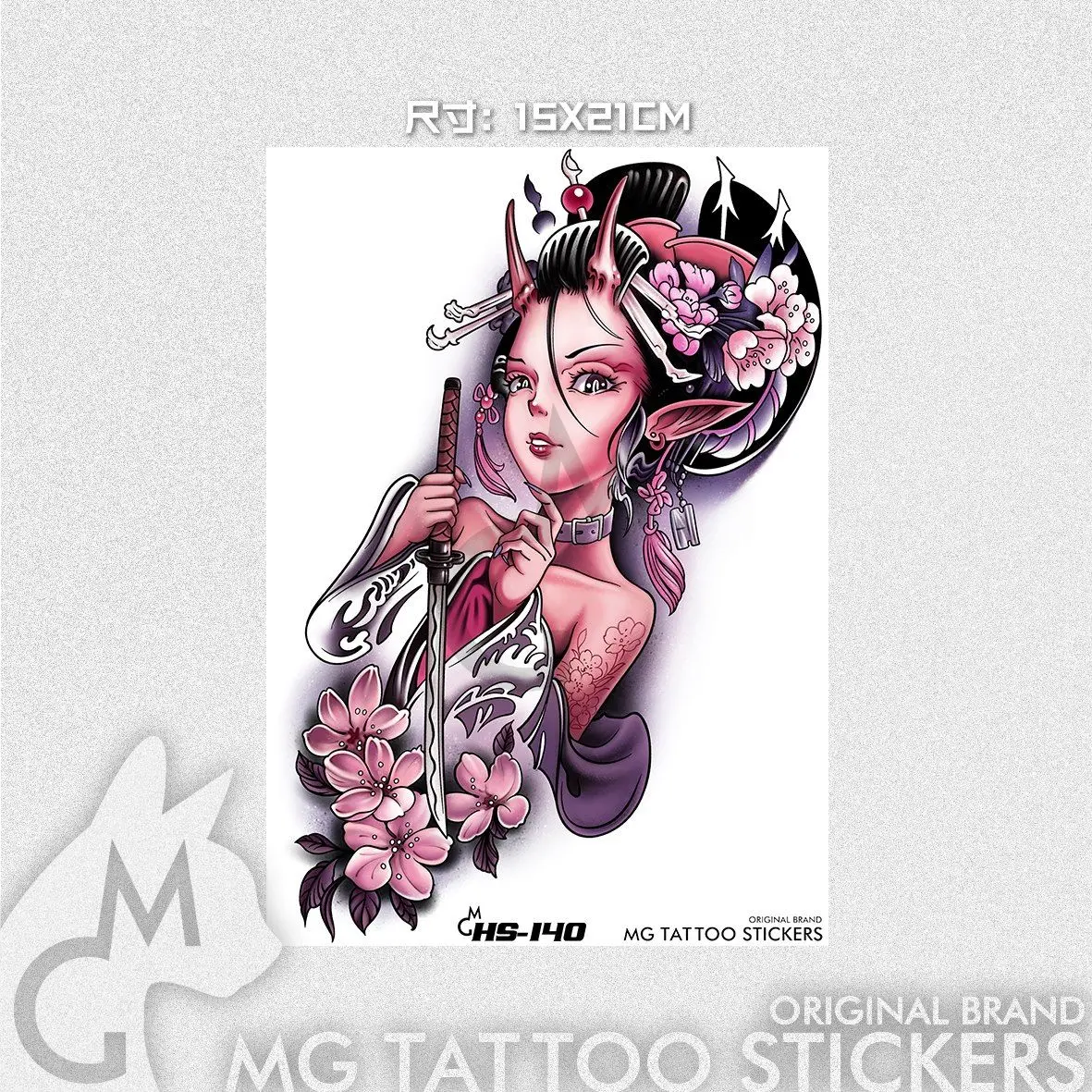 Japanese Geisha Tattoo Stickers Lasting Tattoo Fox Ninja Girl Art Temporary Tattoos Waterproof Arm Tattoo Cartoon Fake Tattoo