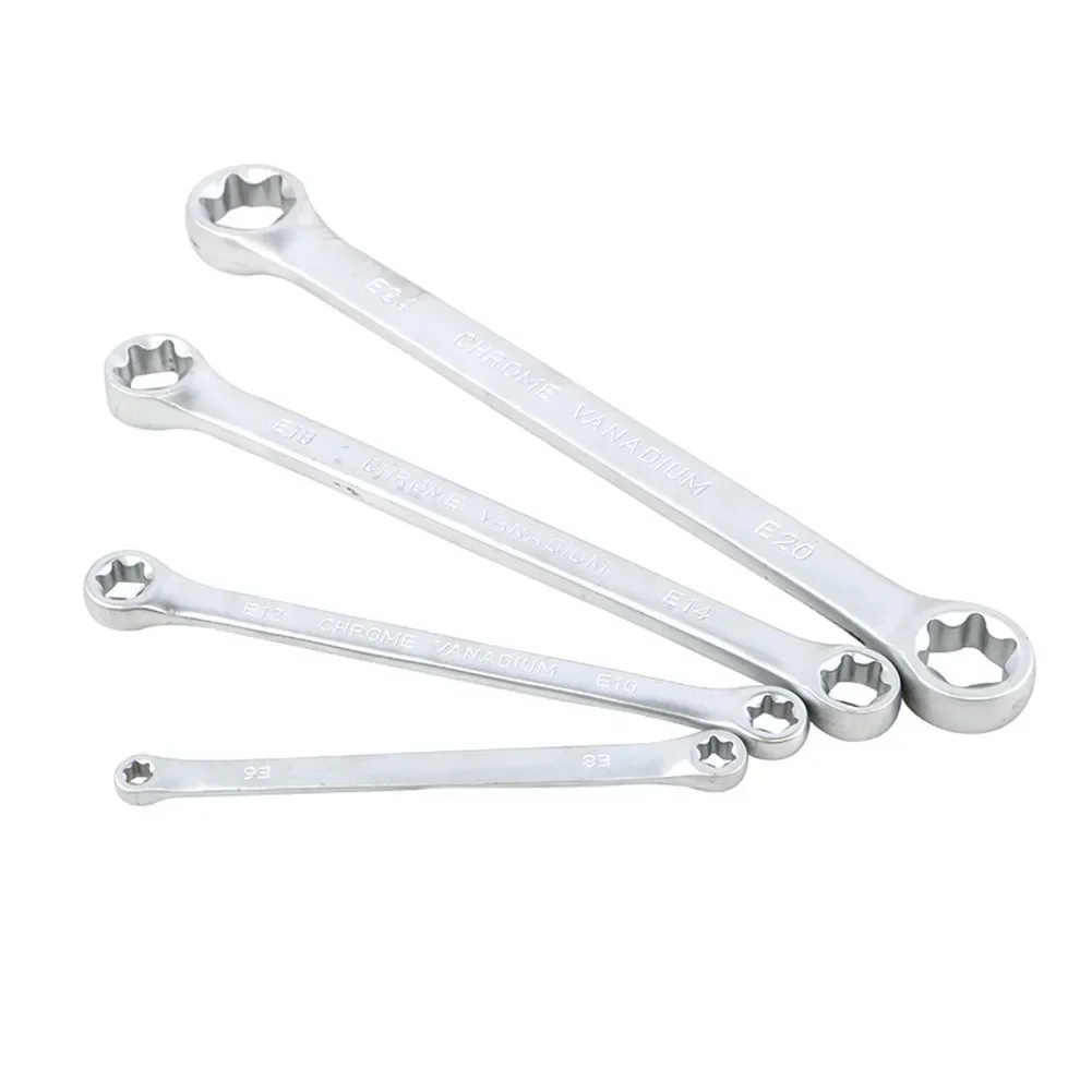 4Pcs E-Ring Wrench Spanner E-Torx Box Wrench E6-E24 E-Type Double-Ended Hexagon Socket Wrench Ratcheting Wrench Hand-Tools