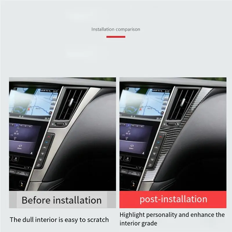 Car Center Console Panel Both Side Frame Trim Cover Sticker F Style Bezel Strip Carbon Fiber For Infiniti Q50 Q60 2014-2019