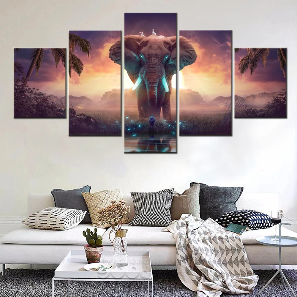 

5 Pieces Wall Arts Canvas Painting Animal Poster Elephant Dream Mysterious Surreal Fantasy Home Decor Picture Print Living Room