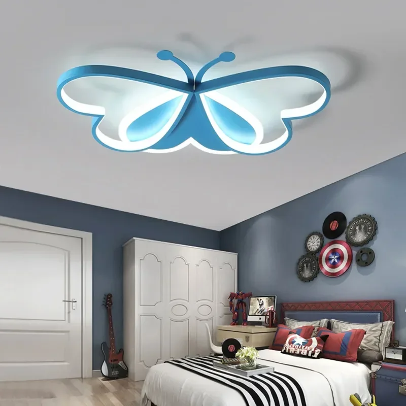 Lámpara de techo Rosa nórdica, candelabro de mariposa moderno para habitación de niños, decoración de interiores, accesorios de iluminación LED para habitación de niñas