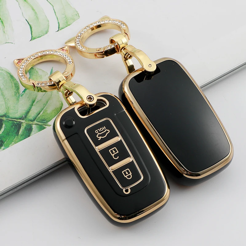 TPU Car Key Case for Kia Soul Hyundai Veloster Solaris HB20 Rohens Sonata 8 SR IX35 Elantra I30 3/4 Buttons Key Cover Keychains