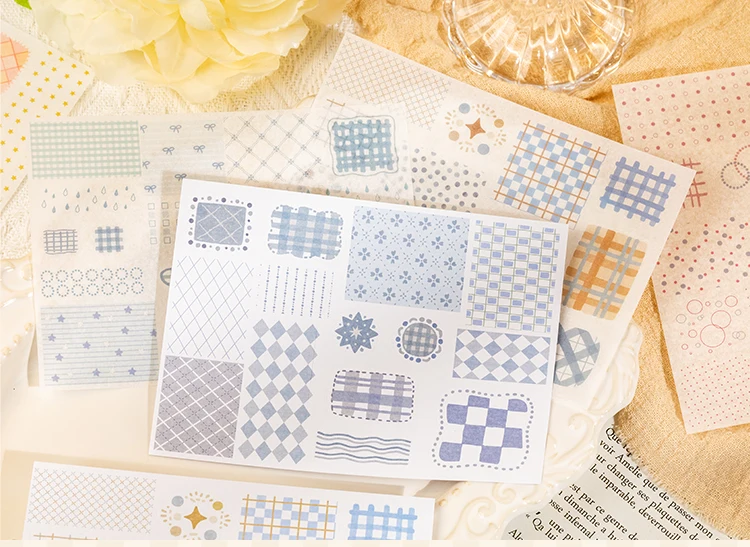 Cute Cartoon Grid Theme Die Cut Stickers Book - 18/36 Sheets Handmade Dairy Stickers Decorative Scrapbooking Japanese Stationery