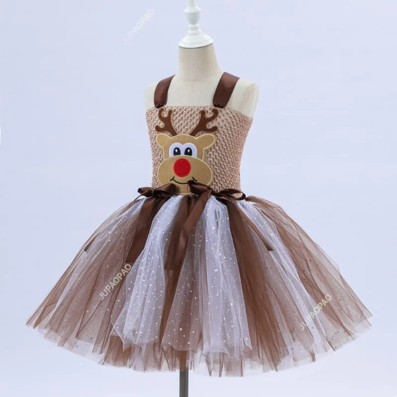 Deer Costumes for Baby Girls Christmas Dress for Kids Halloween Costumes Reindeer Tulle Tutu Dress Birthday Princess Clothes