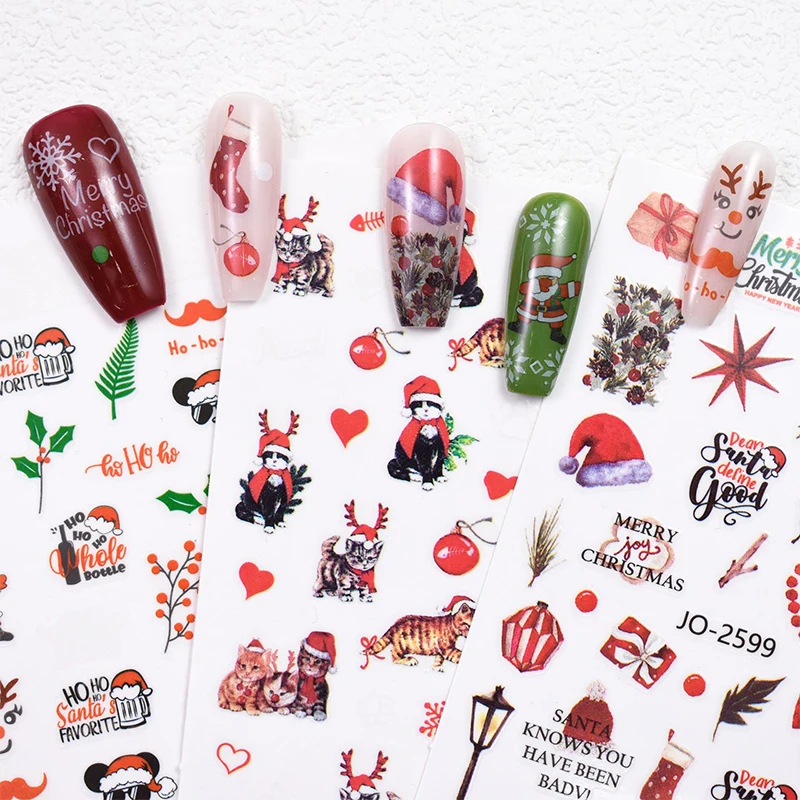 Christmas Santa Claus Elk Nail Art Stickers Snowflake New Year Cartoon Nail Decor Decals Xmas Adhesive Manicure Sliders