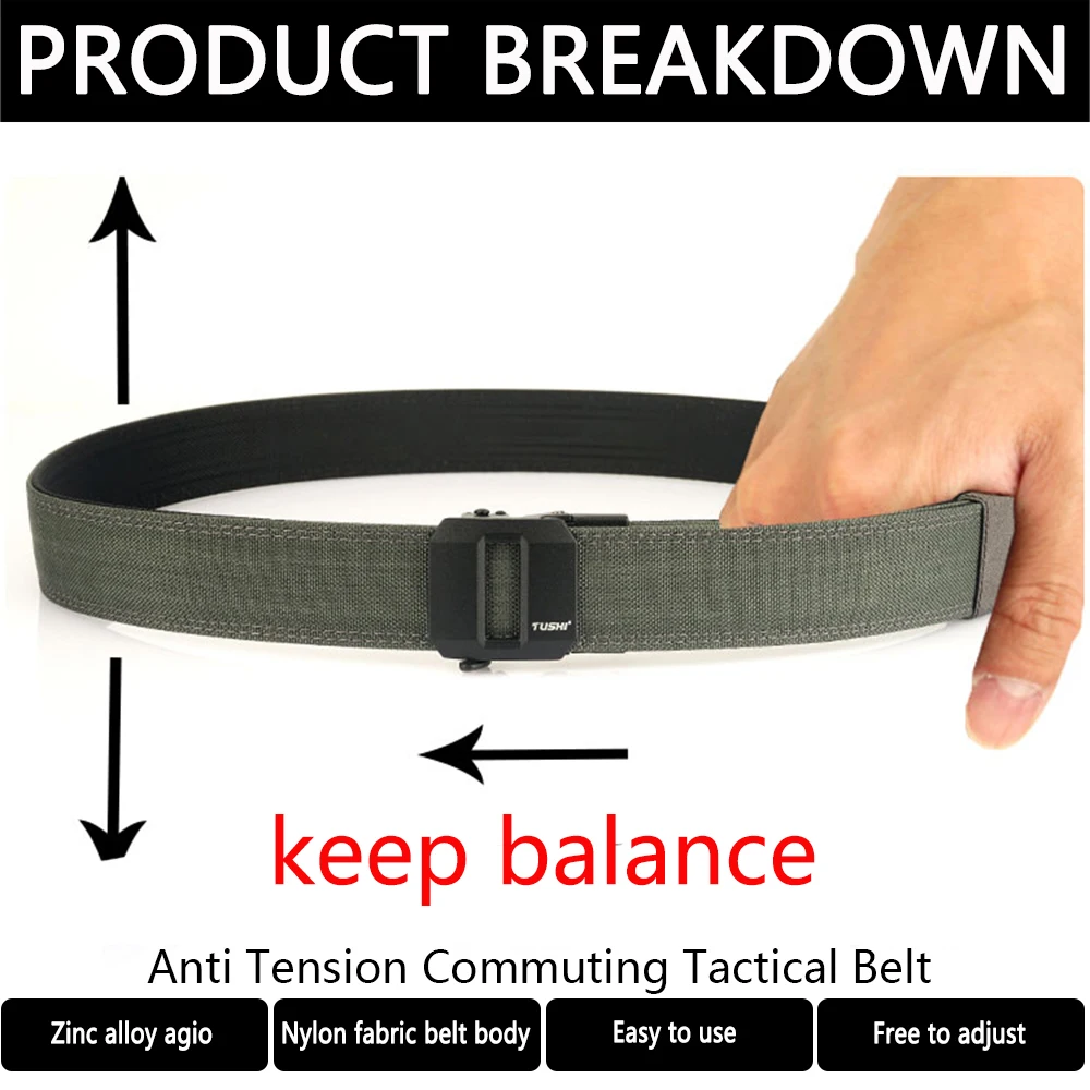 Tushi cinto tático duro para homens, fivela automática de metal, nylon grosso, cinto militar de polícia, cinto casual, cinto ipsc masculino