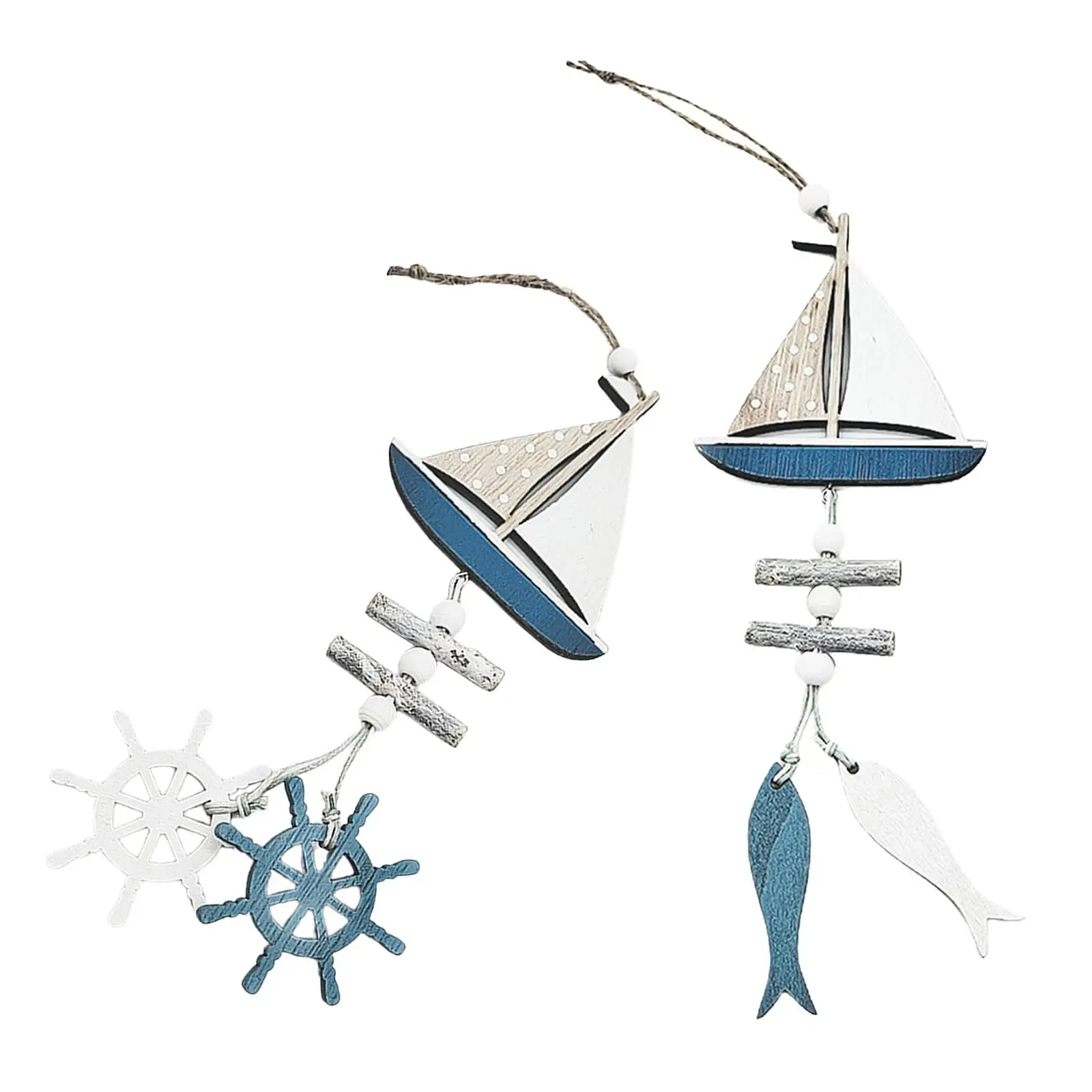 Navy Blue and White Small Nautical Wooden Sailboat Ship Wall