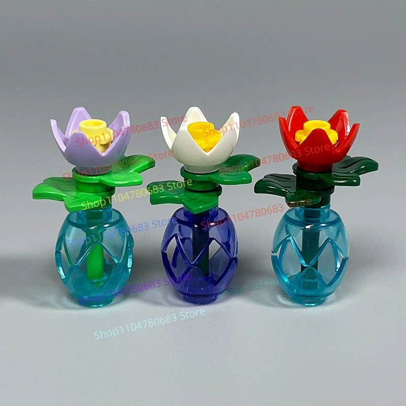 Moc blocos de construção de peça pequena planta lótus mini cena de rua montagem modelo ornamento dos desenhos animados anime acessórios brinquedo presente do feriado
