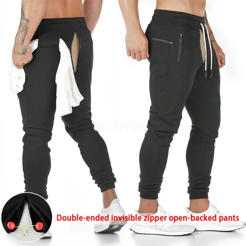 Outdoor Open Crotch Sex Pants, Exotic Hotpants Men Fitness Joggers Trousers Track Basketball Sweatpants Couple Casual Streetwear