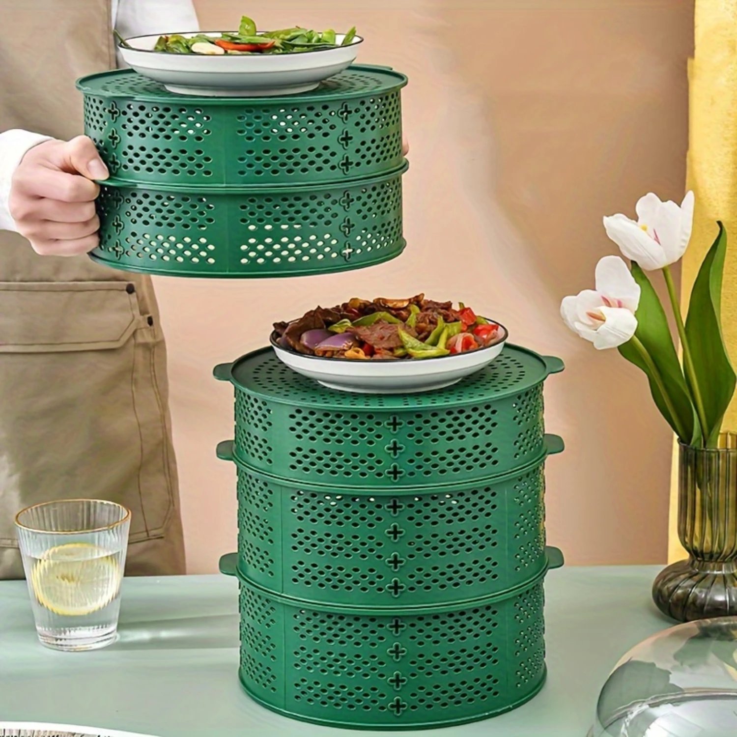 1Pc Multi-Layer Hollow Vegetable Cover With Lid - Anti-Fly & Insect, Perfect For  Use