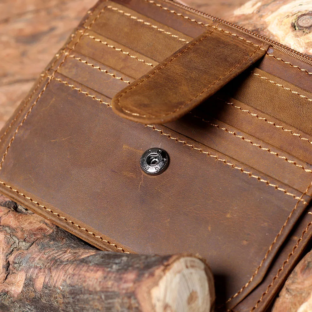 S.WORKER Handgefertigter Vintage-Kartenhalter aus echtem Leder, Vollnarbiges Rindsleder, Kleine Münztasche, Tragbare Tasche – Detail 9