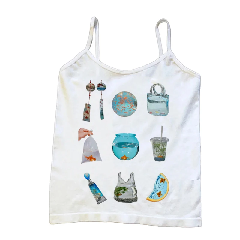 Sexy Women Printing Women T-Shirt Slim Crop Top Retro Casual Tee Y2k Top Streetwear Tops Short Navel Female Clothes Emo girls