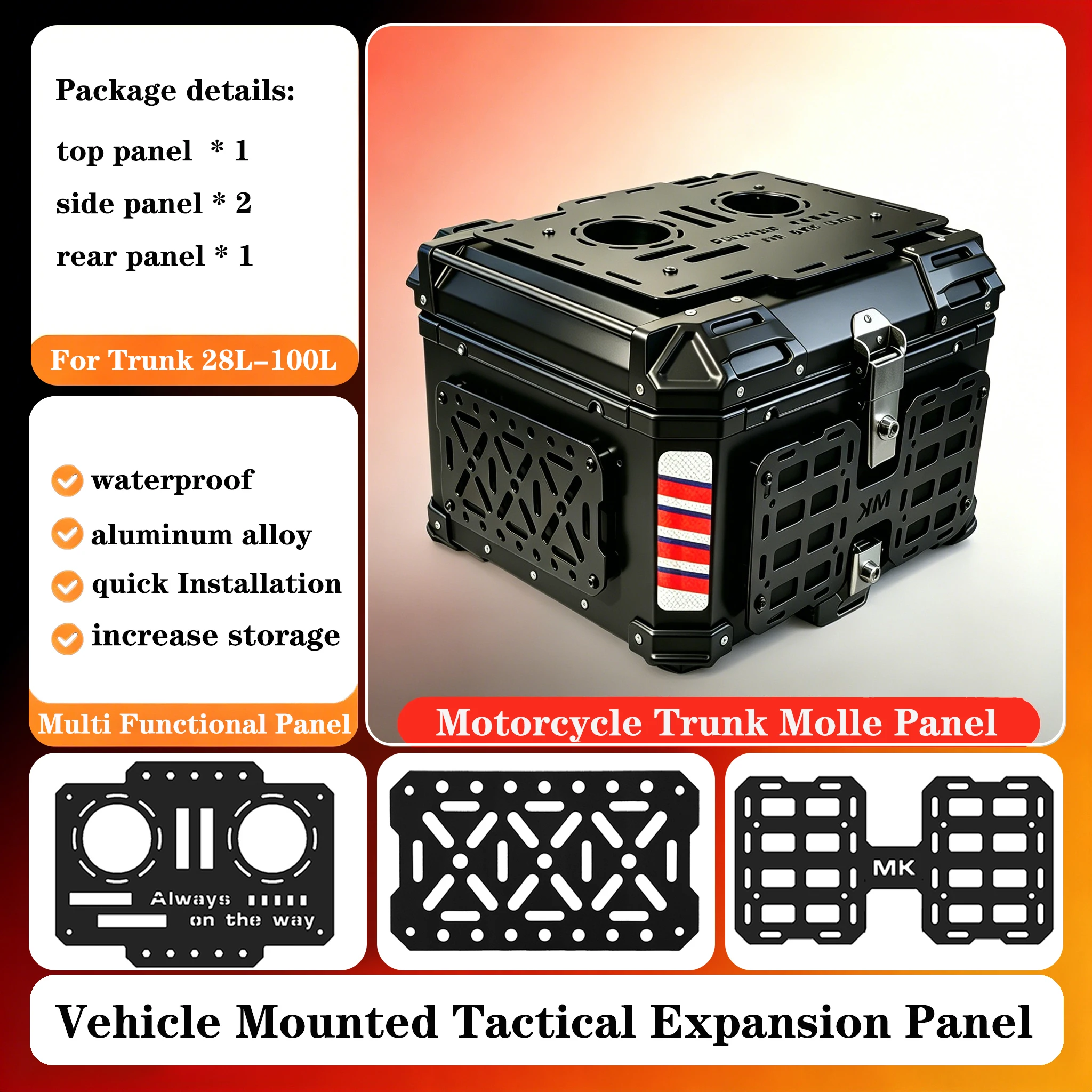Vehicle Mounted Multi Functional Tactical Panel Universal Motorcycle Molle Panel Trunk Tail Box Modular Organizer Storage