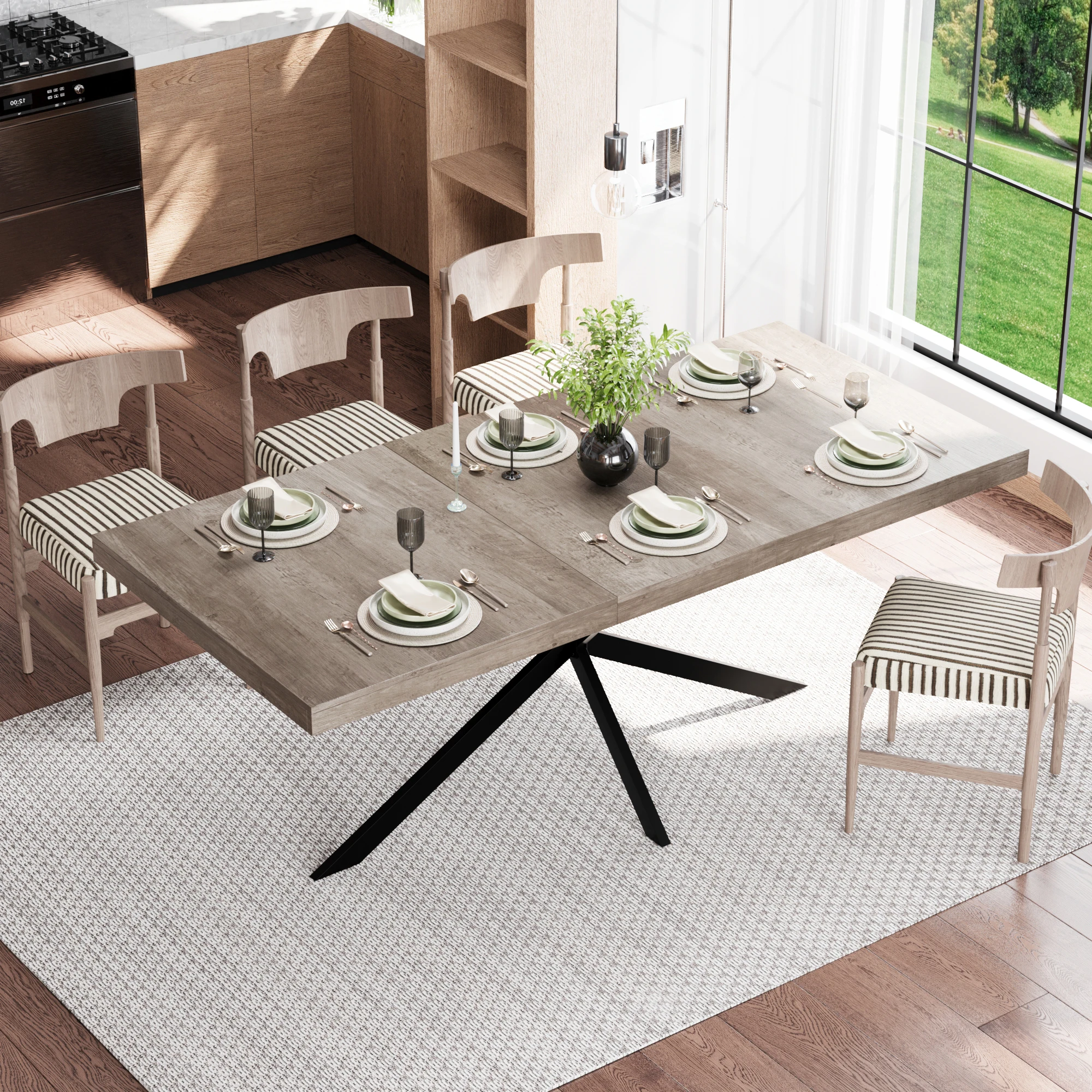 *Modern Stretch Dining Table With Storage Box Space-Saving Design for Home Office Bedroom Workshop Kitchen Use
