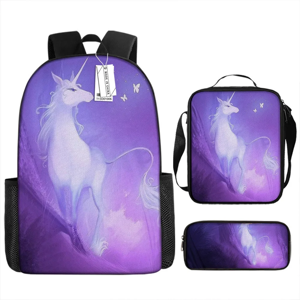 Classic Popular Funny Novelty Cute unicorn 3D Printed 3pcs/Set pupil School Bags Laptop Daypack Backpack Lunch bag Pencil Case