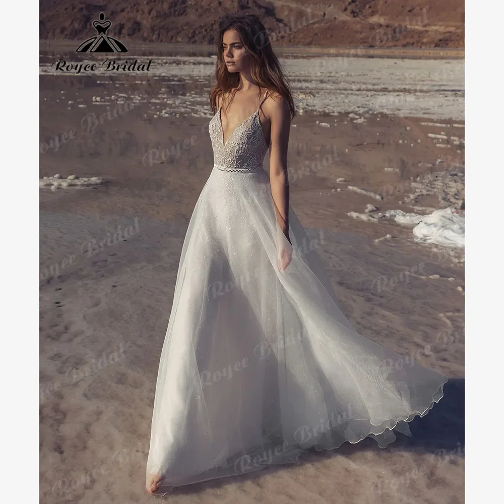 Vestido de novia elegante de princesa con tirantes finos de encaje brillante para mujer, vestido de novia hecho a medida, vestidos de novia 2025