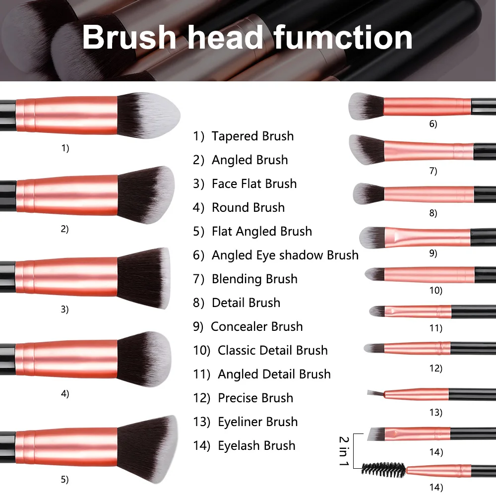 14PCS Makeup Brushes Set Professiona Foundation Eyeshadow Blush Powder Blending Soft Fluffy Cosmetic Full Set Female Makeup Tool