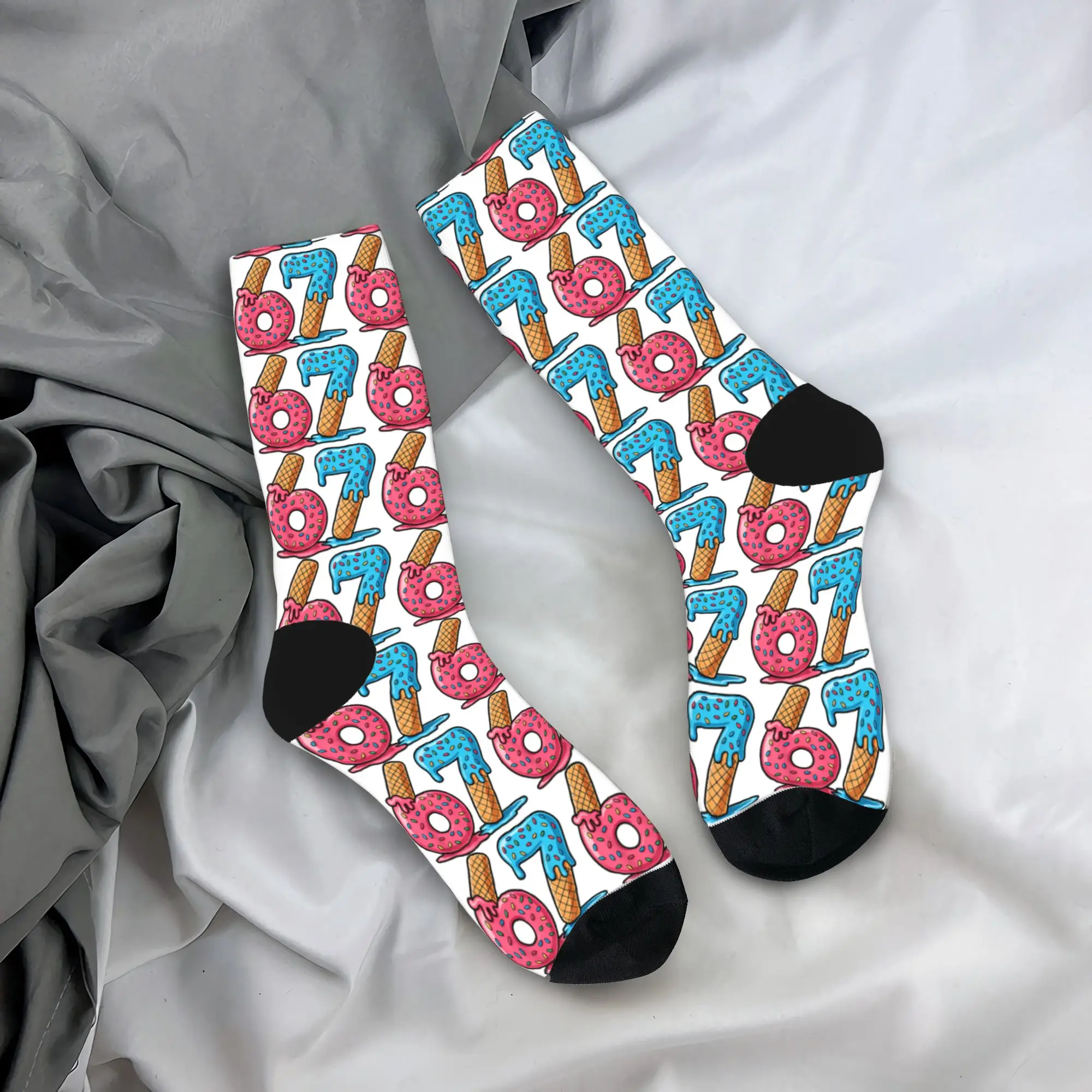 

Six Seven Ice Cream Drip Cool Meme 67, забавные чулки с номером, мужские носки, теплые модные носки, зимние противоскользящие носки с графическим рисунком для скалолазания