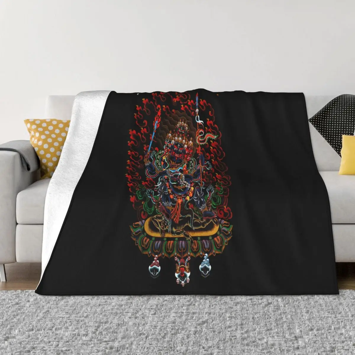 Mahakala Dharmapala In 83 Ao Thun Phat Tap Yoga Phat Giao Thien Tong Tao Linh Thieng Throw Blanket