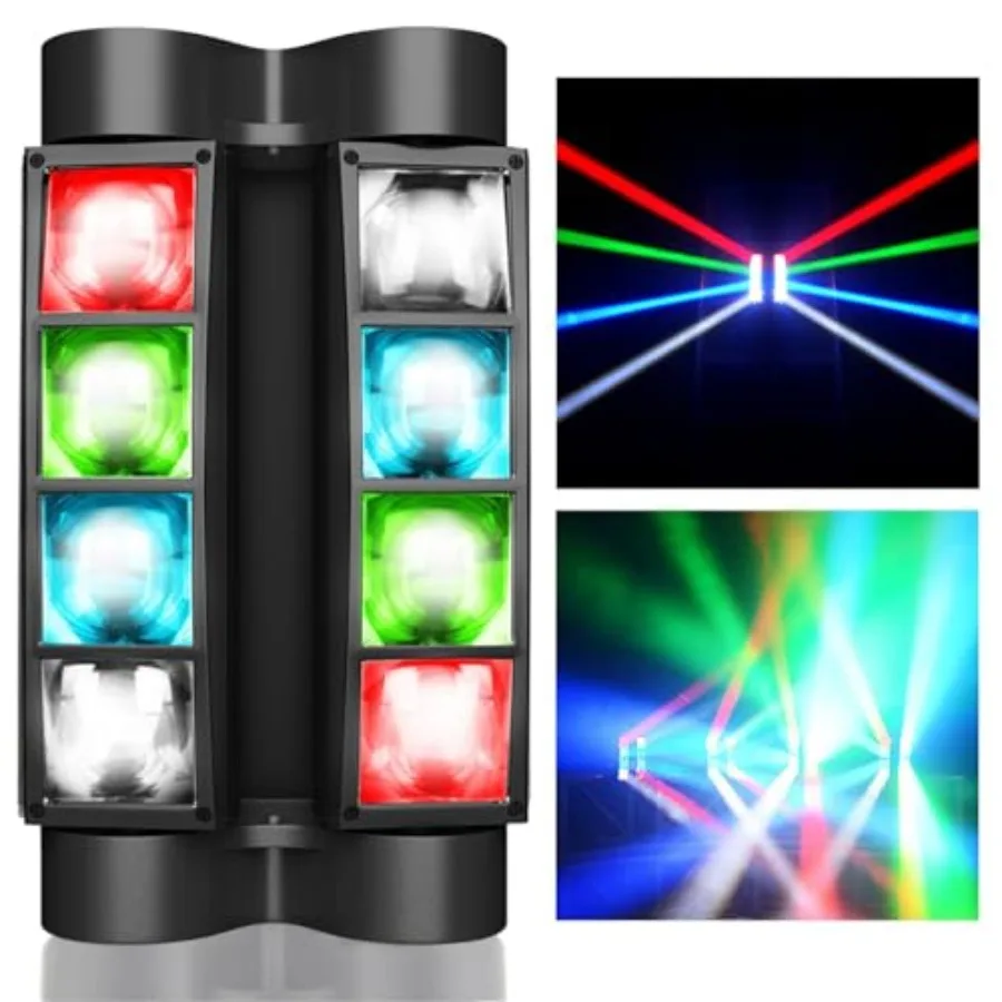 

Stage Light, Moving Head DJ Light for Parties, RGBW 8x3W Spider LED Light, Sound Activated and DMX-5 Control for Party, Pub, Cl