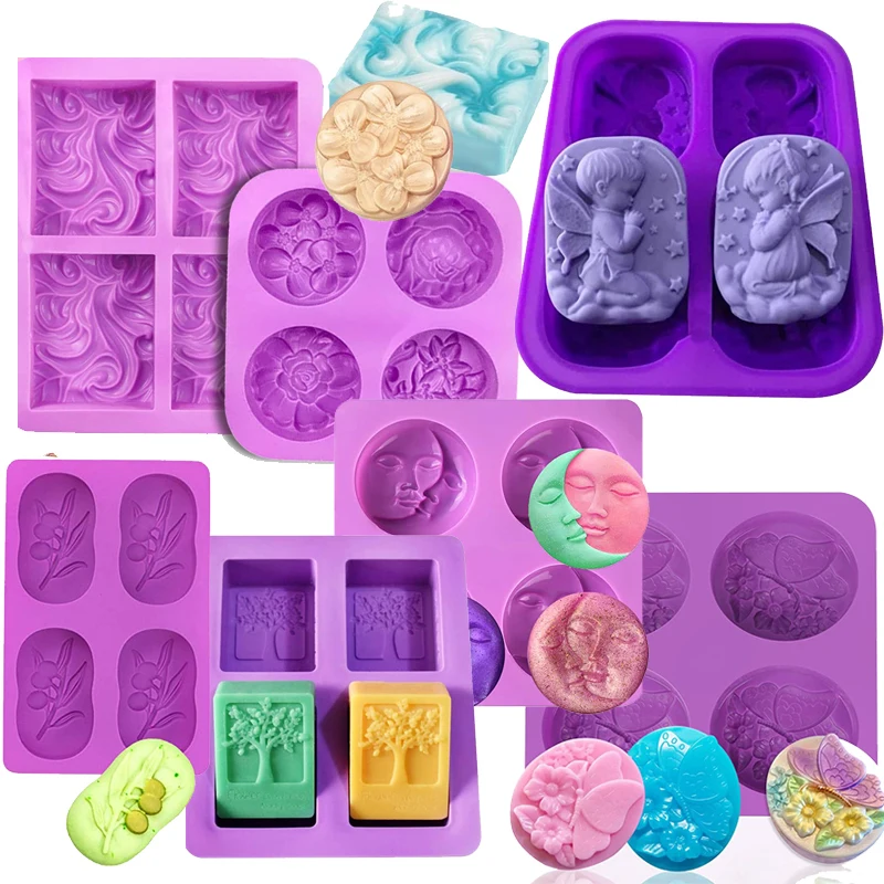 3D Angel Soap Silicone Mold Rectangle Oval Round Bath Bomb Tool Flower Life Tree Baby Moon Sun Wave Wax Melts Making Supplies