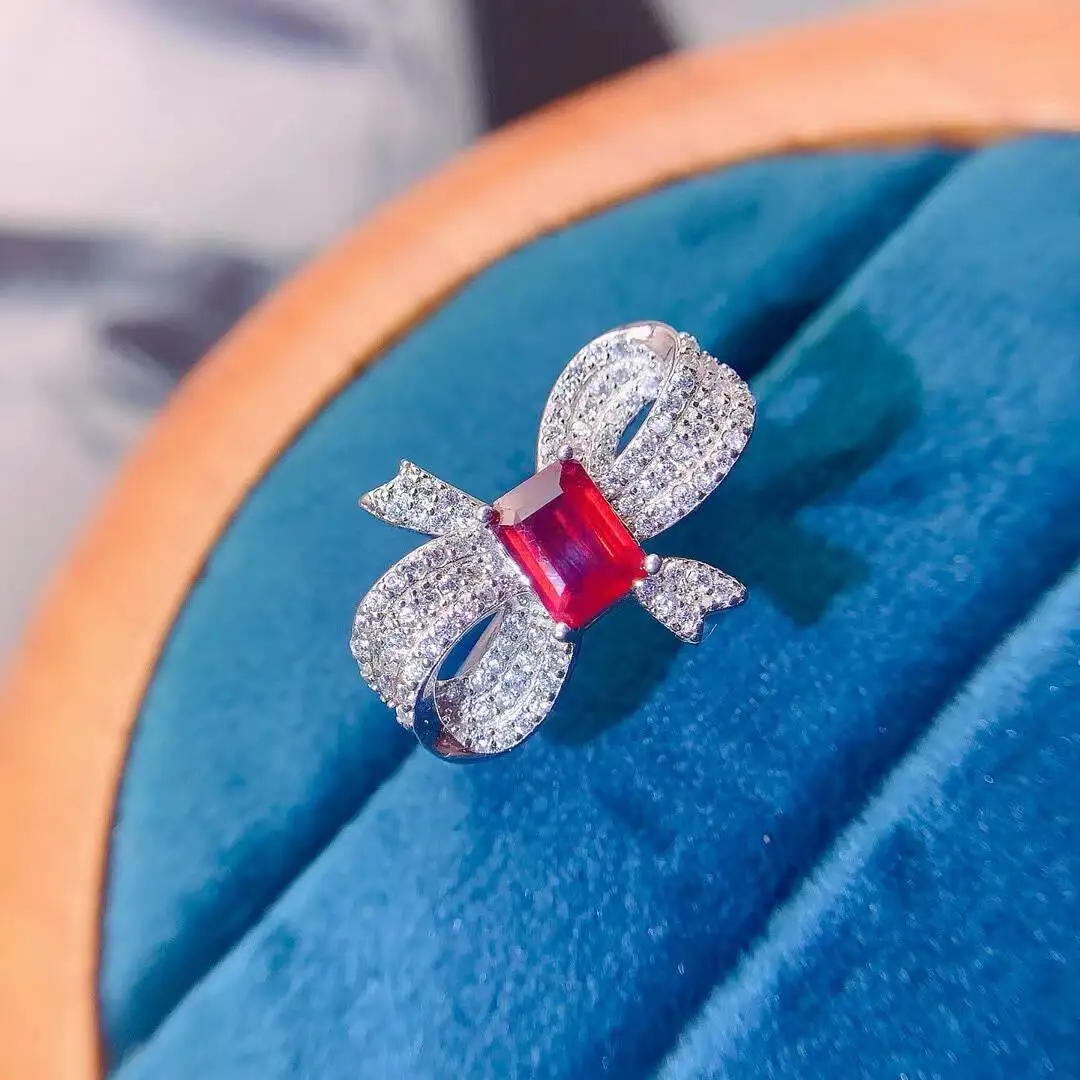 KJJEAXCMY high-grade Jewelry Natural Women's Ruby Ring S925 Silver Colorful and splendid Crystal pure fire flash explosion