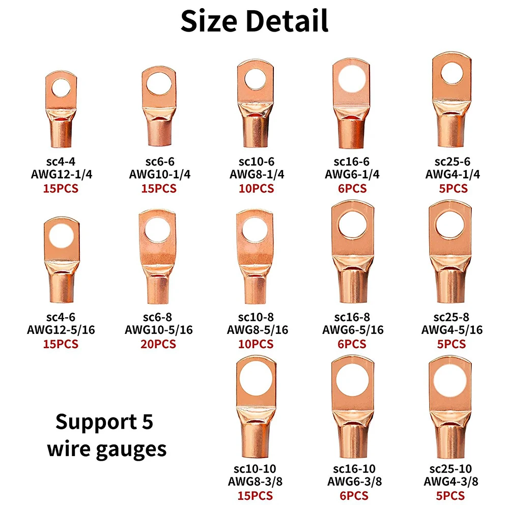 273pcs Copper Terminal Connectors AWG2 4 6 8 10 12 Ring Lug With Shrink Tubing Battery Cable Lugs electric lug SC Type Terminal