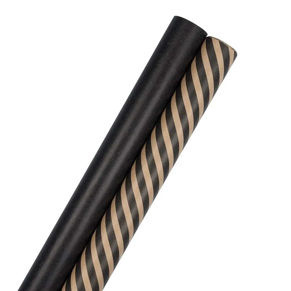 

Black & Brown Kraft All Occasion Wrapping Paper, Stripe & Solid, 2/Pack