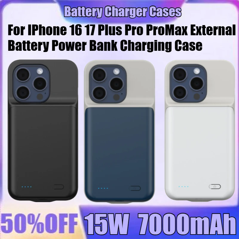 

New 7000mAh Battery Charger Cases for IPhone 16 17 Air Pro ProMax External Battery Power Bank Charging Case
