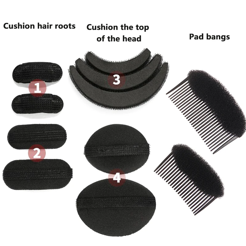 11Pcs/Set Puff Hair Head Cushion Invisible Fluffy Hair Pad Sponge Clip Bun Bump It Up Volume Hair Base For Women Hair Accessory