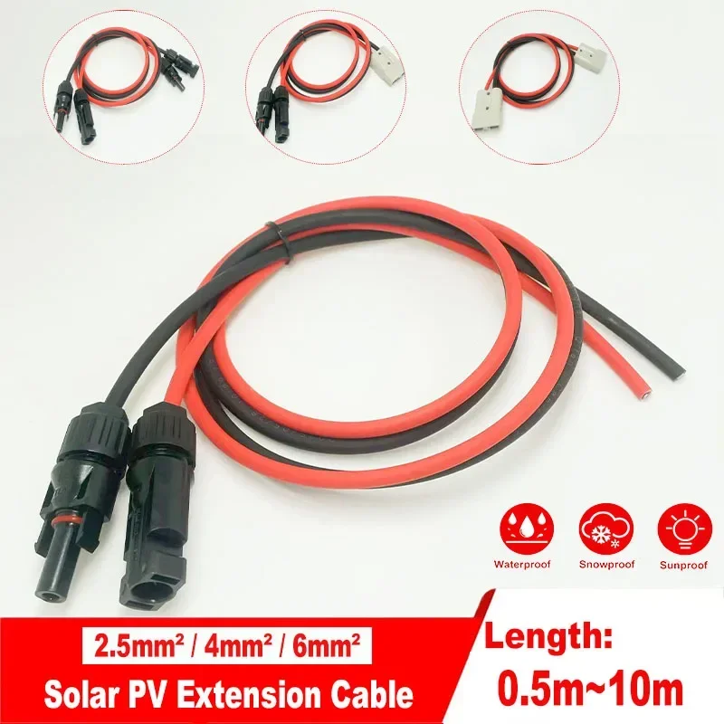 

1 Pair Red & Black Solar PV Extension Cord 2.5/4 /6mm² Solar Cable Cord Equipped with 1000V 30A Connector / 50Amp 600V Plugs